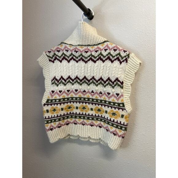 NWT Anthropologie Cropped Knit Scalloped Sleeveless Geometric Sweater XS $98 - Picture 11 of 12